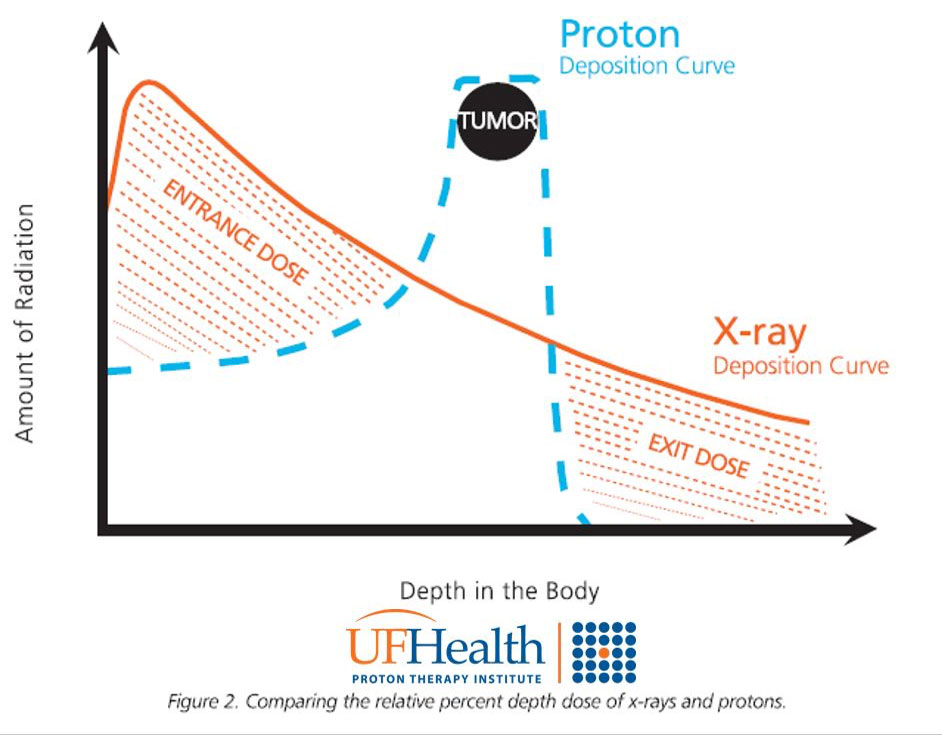 Proton therapy Bragg Peak chart
